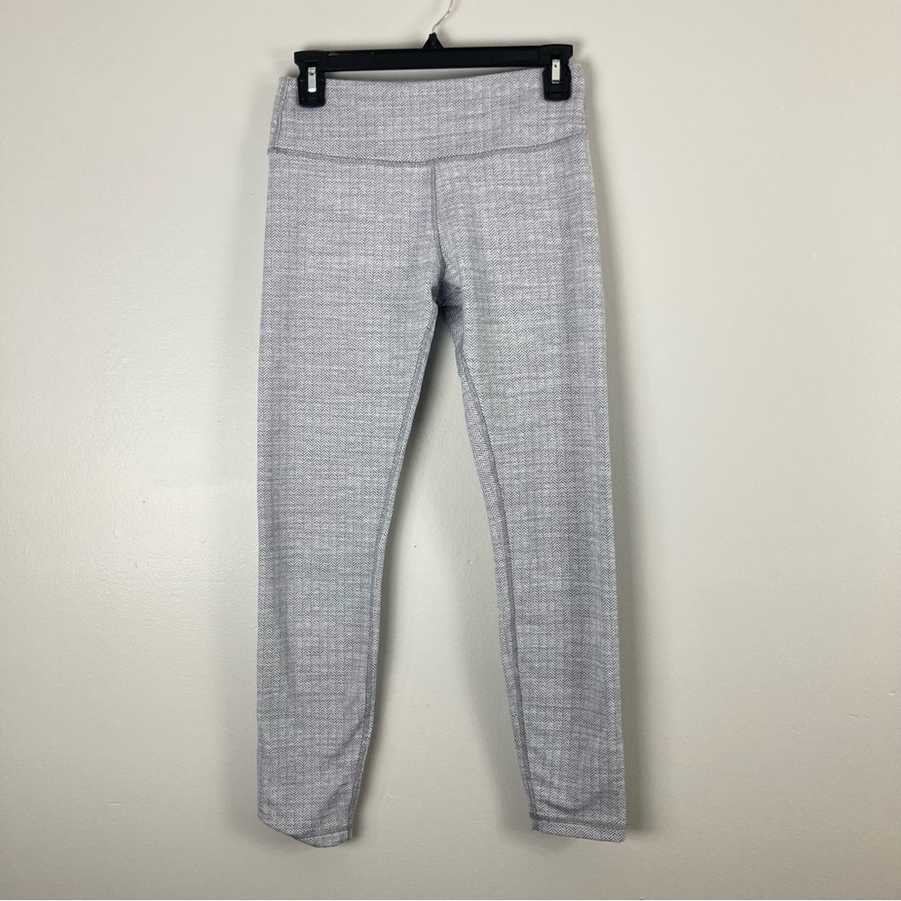 Kyodan White & Grey Leggings Herringbone Pattern Size Small